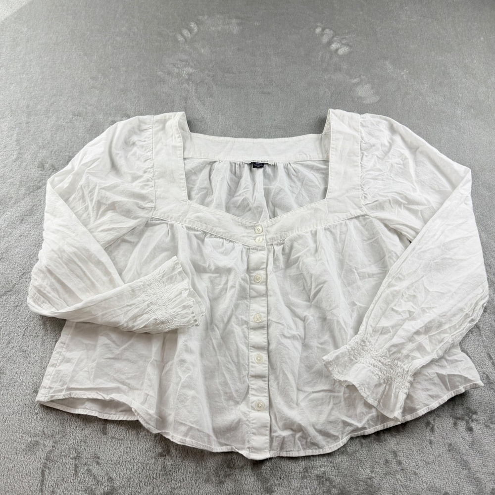 American Eagle Women's Small White Cotton Square Neck Button Front Blouse Top